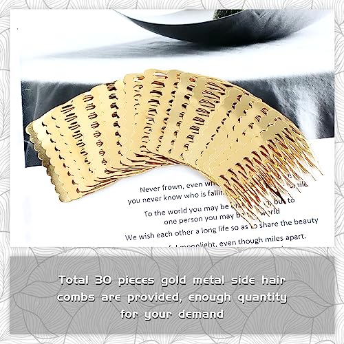 Cinaci 30pcs Small Plain Blank DIY Craft Gold Metal Hair Side Combs Slides with 10 Teeth Wedding Bridal Veil Combs Headpieces French Twist Bun Hair Clips for Women Flower Girls Brides (Gold-30 Pack)