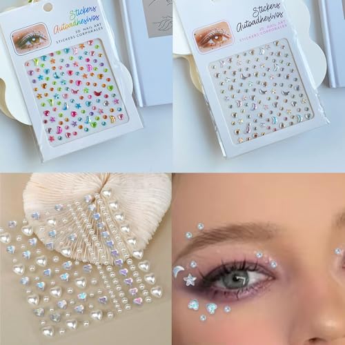 Self Adhesive Face Gems Stickers with Stars, Moons, Hearts - Rave Festival Makeup Accessories