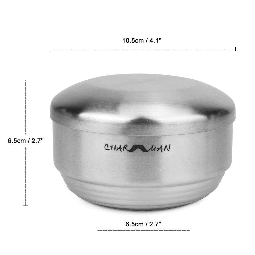 CHARMMAN Stainless Steel Shaving Soap & Cream Bowl with Lid | Three-walls Heat Preservation | Heavy Weight Steel