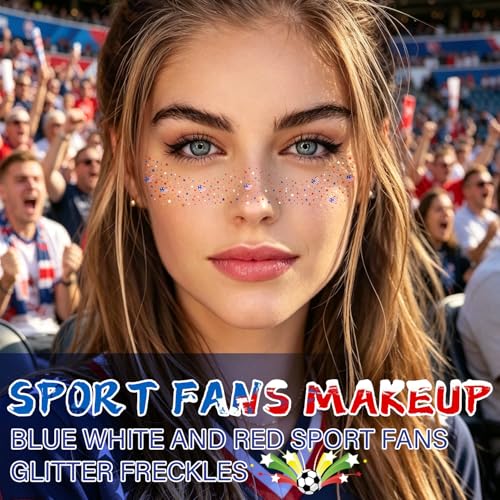 8-Pc Red White Blue Glitter Freckles Face Tattoos