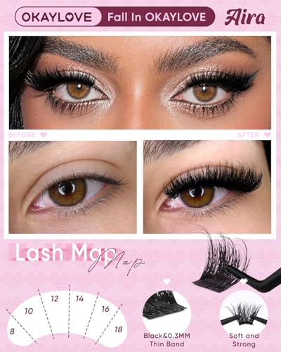 OKAYLOVE AIRA Fluffy Lash Clusters Kit – 144pcs CC Curl Extensions