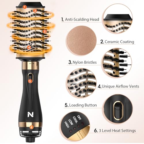 Natrial Hot Air Brush Blow Dryer - 3 Heat Settings, Ceramic, All Hair Types