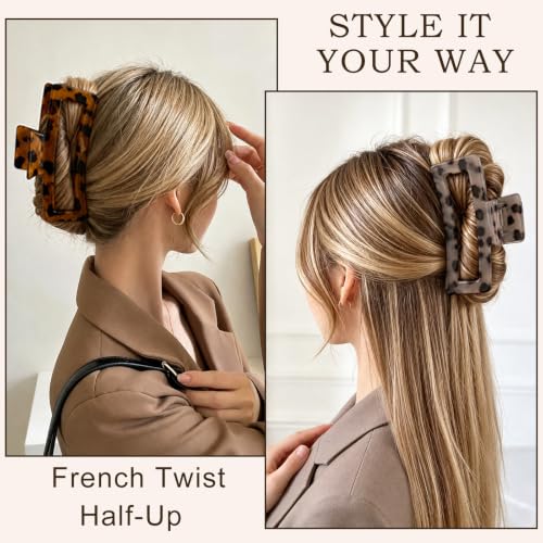 SEVEN STYLE Glossy Leopard 5-Inch XL Jumbo Claw Clips 4-Pack for Women