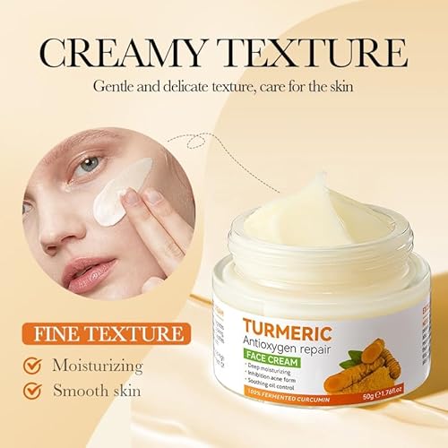 Turmeric Face Cream, Anti-Aging Facial Cream, Turmeric Face Cream with Vitamin C for Hydrating, Firming, Tightening Skin, Natural Turmeric Face Repair Cream for Normal, Dry, Oily & Combination Skin