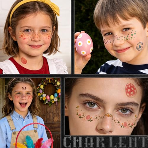 CHARLENT Glitter Easter Face Tattoos | 36 Freckles Patches
