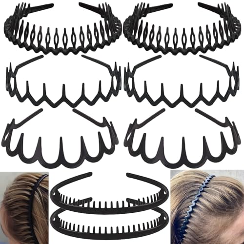 No-Slip Plastic Headbands with Teeth, 8 Pack Black