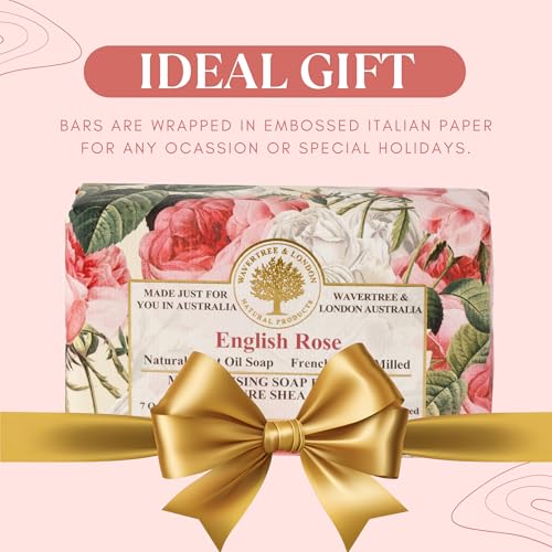 Wavertree & London English Rose Scented Natural Soap Bars for Women & Men (2 x 7oz) ? Moisturizing Triple-Milled Soap Bars Enriched with Shea Butter ? Plant-Based Bath & Body Bar for All Skin Types