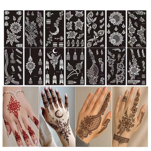 Henna Tattoo Stencils Kit, 14 Sheets Temporary Body Art