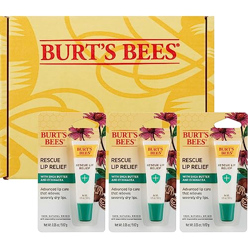 Burt's Bees Rescue Lip Relief Lip Balm, With Shea Butter and Echinacea, Tint-Free, Natural Origin Lip Care, 3 Tubes, 0.35 oz.