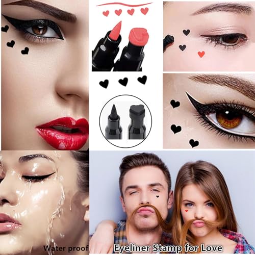 2 Pack Waterproof Liquid Eyeliner Stamps - Black & Red Heart