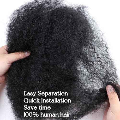Afro Kinkys Bulk Human Hair, 10-Inch Afro Kinky-Curly Human Hair Bulk for Twists, Dreadlocks Extensions, Repair Locs, Natural Black 3 Pack (1B, 10inch)