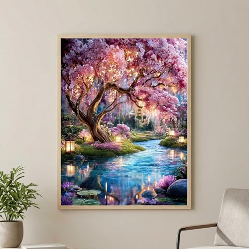 Cherry Blossom 5D Diamond Painting Kit for Adults - 12x16 Inch
