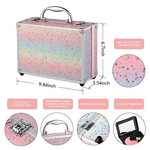 Hot Sugar Makeup Kit for Teenager Girls - Full Starter Cosmetics Set with Eye Shadow Lip Balm Blush Lip Gloss Brush Lip Pencil Eye Pencil and Mirror (Rainbow)