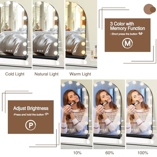 Vanity Mirror with Lights, 15.7" x 23.6" Hollywood Lighted Makeup Mirror with 15 Dimmable LED Bulbs for Dressing Room Bedroom Black