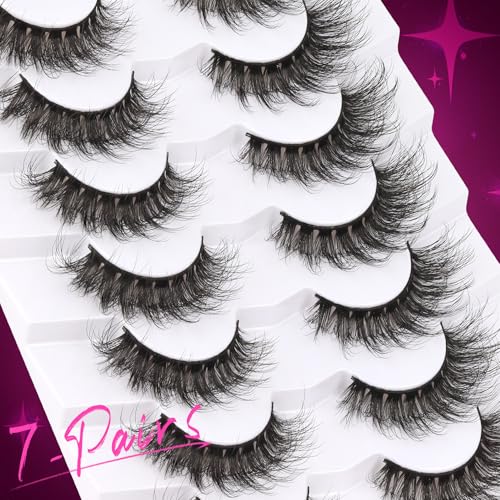 Veleasha False Eyelashes Wispy Faux Mink Lashes Fluffy Handmade Fake Eyelashes Natural Look 7 Pairs Pack Luxury Cat Eye Lashes (804)