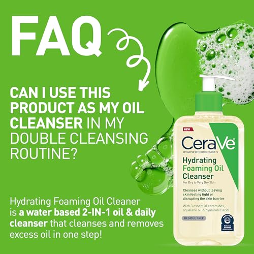 CeraVe Hydrating Foaming Oil Cleanser | Moisturizing Oil Cleanser for Face & Body | Squalane Oil + Hyaluronic Acid + Ceramides | For Dry to Very Dry Skin | Fragrance Free & Residue Free | 8 FL Oz