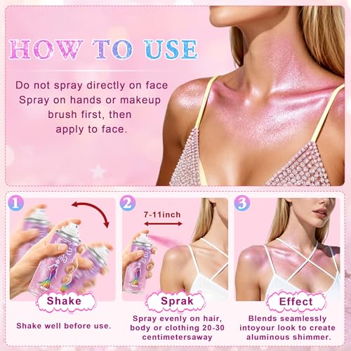Pink Body Glitter Spray for Face Hair & Body - Long-Lasting Rave & Festival Shine