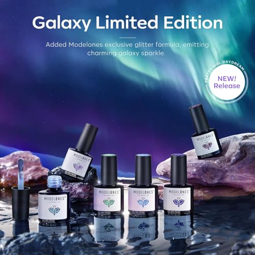 modelones Builder Nail Gel Set, 6 Colors 8-in-One, Jelly Pink & 6 Colors Aurora Shimmer Glitter Gel Polish Kit Blue Green Purple