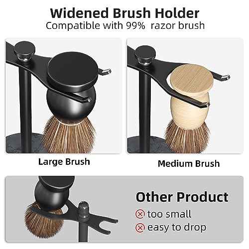 pickpiff Safety Razor Stand with Brush Holder, Marble Base with Black Metal Holder Heavy Duty, Extra Wide Openings, Fits Most Brushes and All Kinds Of Razors