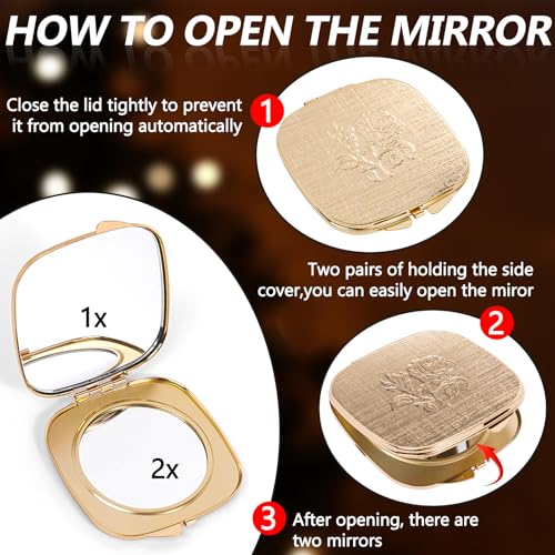Travel Mini Mirror - Handheld, Foldable, Lightweight - Wallet Mini Pocket Magnifier - Square 3.0-inch x 2.8-inch (Gold) (Gold)