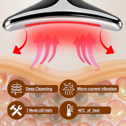 VGY 7-in-1 Face Massager Tool for Skin Care, Multi-Function Electric Red Light Therapy for Face, Wrinkles, Double Chin (Black)