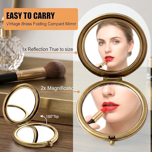 Vintage Foldable Double-Sided Makeup Mirror - Portable Metal Design