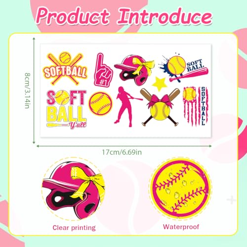 Softball Temporary Tattoos 8 Sheets - Party Favors & Stickers