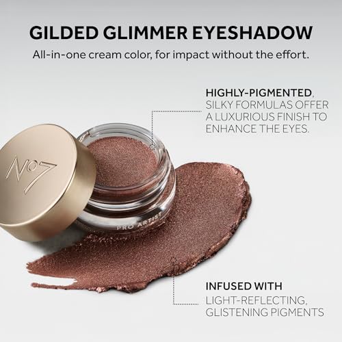 No7 Pro Artist Gilded Glimmer Cream Eyeshadow - Buildable Shimmer Eye Shadow for Bold, One-Swipe Color - Silky Long Wear Eye Makeup - Pearl Glow (3.4g)