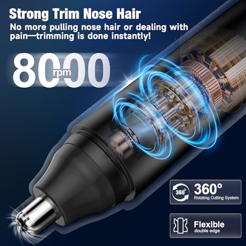 Nose Hair Trimmer for Men Rechargeable: 2024 Painless Rechargeable Nose Hair Trimmer IPX7 Waterproof, Dual Edge Blades Eyebrow & Facial Trimmer for Men for Easy Cleansing, Black