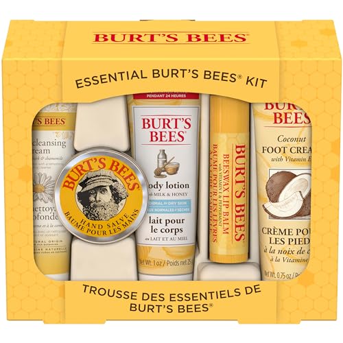 Burt's Bees Gifts Ideas - Essential Everyday Beauty Set, 5 Travel Size Products - Deep Cleansing Cream, Hand Salve, Body Lotion, Foot Cream and Lip Balm