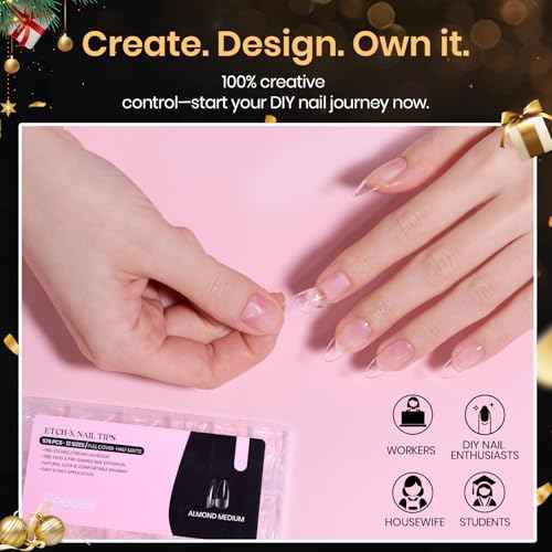 Beetles Medium Almond Nail Tips 576pcs 12 Sizes, Pre-Etched Soft Gel Nail Tips Half Matte Full Cover Press on False Nail Tips Clear Acrylic Nails Glue on Nails DIY Nail Extension Gift for Women