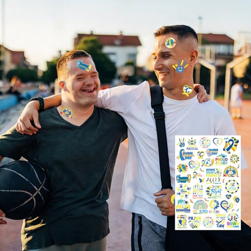 8 Sheets 200+ Down Syndrome Awareness Temporary Tattoos Stickers World Down Syndrome Day Party Decorations Favors 21 March Care Blue Yellow Ribbon Tattoo Stickers Gifts Rewards Supplies
