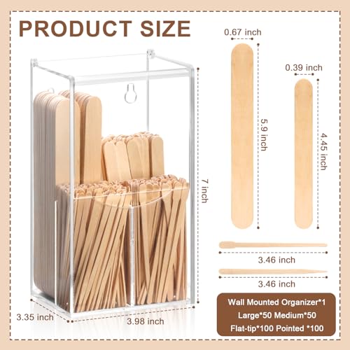 300 PCS 4 Style Waxing Sticks Wooden with Acrylic Organizer Assorted Wax Applicator Sticks Small Medium Large Popsicle Sticks Bulk Craft Sticks Jumbo for Body Legs Face WoodCraft Tongue Depressor