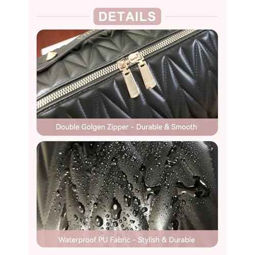 Travel Makeup Bag for Women, Large Capacity Cosmetic Bags for Girls, Compact Pouch Make up Organizer, Waterproof Toiletry Bag with Divider and Handle (Black)