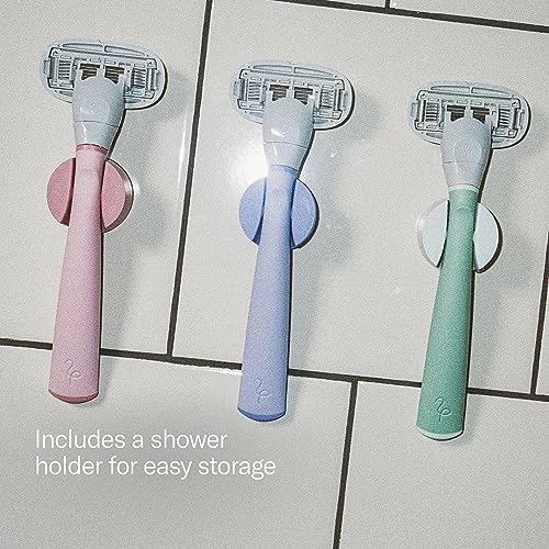 Flamingo 5-Blade Razors | for Women | Handle + Gel + Holder | Sage | Pack of 2