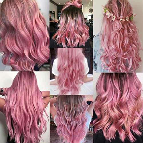 MEckily 22 inch Pink Hair Extensions Clip in Kids Colorful Hair Extensions for Girls Party Highlights,Pink Accesories Hairpiece Straight for Kids Girls(10 Pcs Princess Pink)