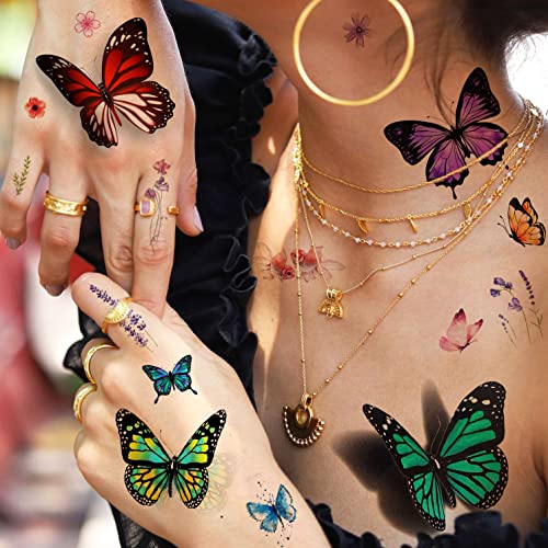 EGMBGM 52 Sheets Tiny Small Temporary Tattoos For Kids Boys Girls, Tribal Animals Butterfly Anchor Compass Tattoo Stickers For Men Women, 3D Cute Flower Fake Face Tatoo Kits Sets For Neck Arm Hands