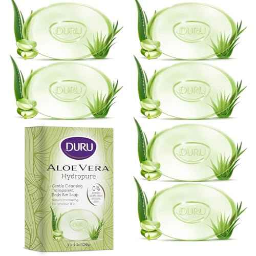Duru Aloe Vera Glycerin Bar Soap Cleansing Bar Moisturizing Sensitive Skin - Vegan Transparent Paraben Free Alcohol Free Silicone Free Phthalete Free Gluten Free Body Wash - Pack of 6