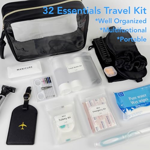 32-Piece Travel Toiletry Kit with TSA Bottles & Emergency Supplies