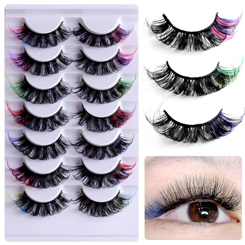 7-Pair Faux Mink False Eyelashes 6D Wispy Cat Eye Lashes 21mm