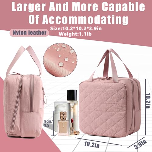 Geerlaqaly standing makeup bag, toiletry Bag 2-in-1 Women's Large Capacity Foldable Travel Makeup Storage Bag, Dry wet separation layer,Portable,black