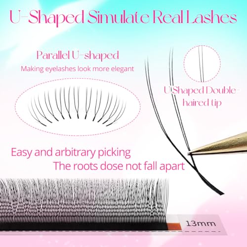 U Shaped YY Lashes Cluster Extensions Natural Soft Wispy Volume 2DUU False Eyelashes Matte Black Lashes(U-0.07C-8-15mix)