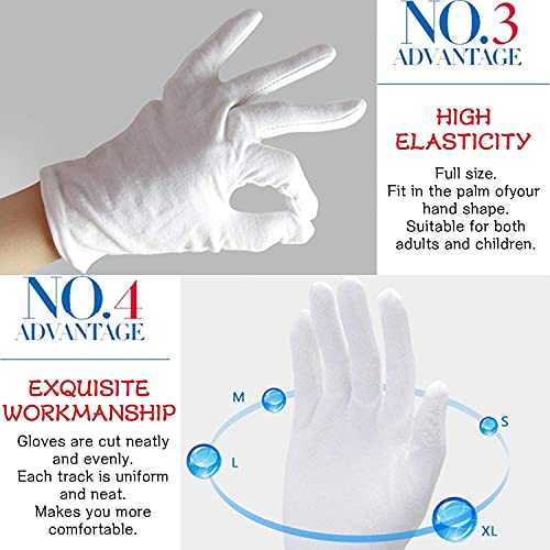Large White Cotton Gloves for Moisturizing, Eczema, and Archival Handling - 24 Pairs