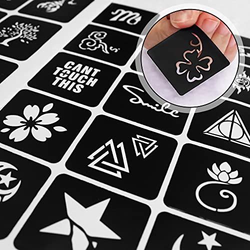 16 Sheets Henna Tattoo Stencils Reusable for Women Girls and Kids, 220+ PCS Tattoo Templates, Airbrush Tattoo Stencil