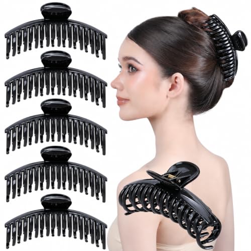 RC Roche 6 Pack Large Double-Tooth Hair Claw Clips – Big Jumbo Black