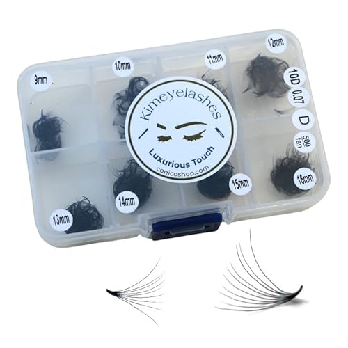 Premade Fans Eyelash Extension 500 Fans Handmade Loose Volume Lashes 5D/8D/10D/12D Pre-made Fans 0.05mm 0.07mm C/D Curl 9-16mm Hybrid Wispy Promade lashes (10D - 0.07, Curl C)