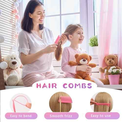 Hair Wax Stick Accessories, 500 PCS Clear Hair Elastics for Kids Women, 3 Pcs Hair Brush for Girls, 2 Hair Loop Styling Tools