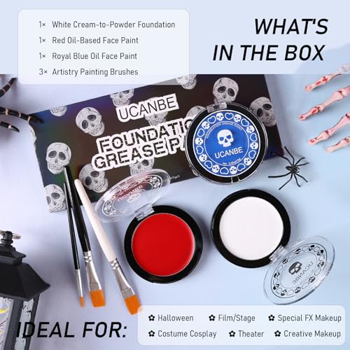 UCANBE White Black Blue Face Paint Kit with 3 Brushes