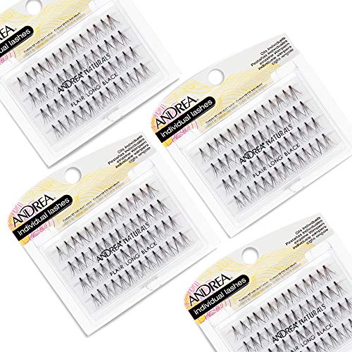 Andrea Knot-Free Naturals Individual Lashes - Long, Black, Lightweight DIY Lash Clusters, Comfortable Eyelash Extensions, 4 Pack