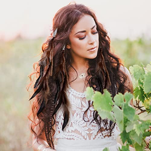 Geyoga 12 Pcs Clip-In Hair Feathers with Beads | Boho Festival